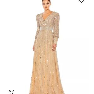 Mac Duggal Women's Sequined Wrap Over Bishop Sleeve Gown